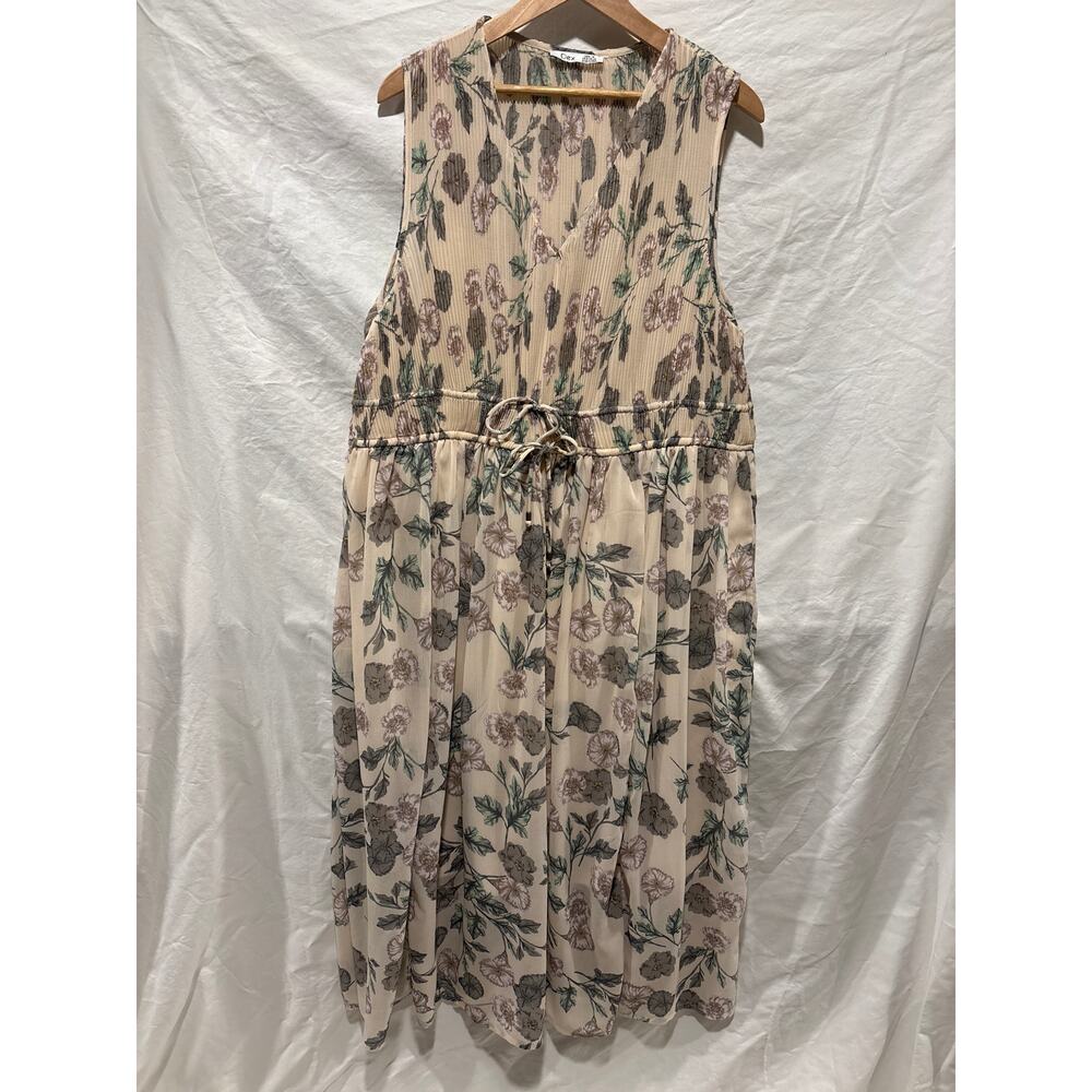 Dex Cream Floral Tie-Waist Sleeveless Mini Dress